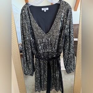 BB Dakota Black and Silver Sequin Long Sleeve Dress